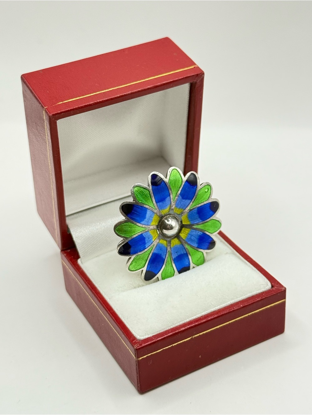 Blue and Green Floral Enamel Brooch - Women's jewelry Sterling silver 925 - Picture 2 of 7